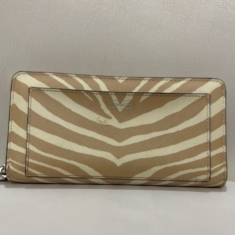 Coach Tan and Cream Zebra Print Wallet